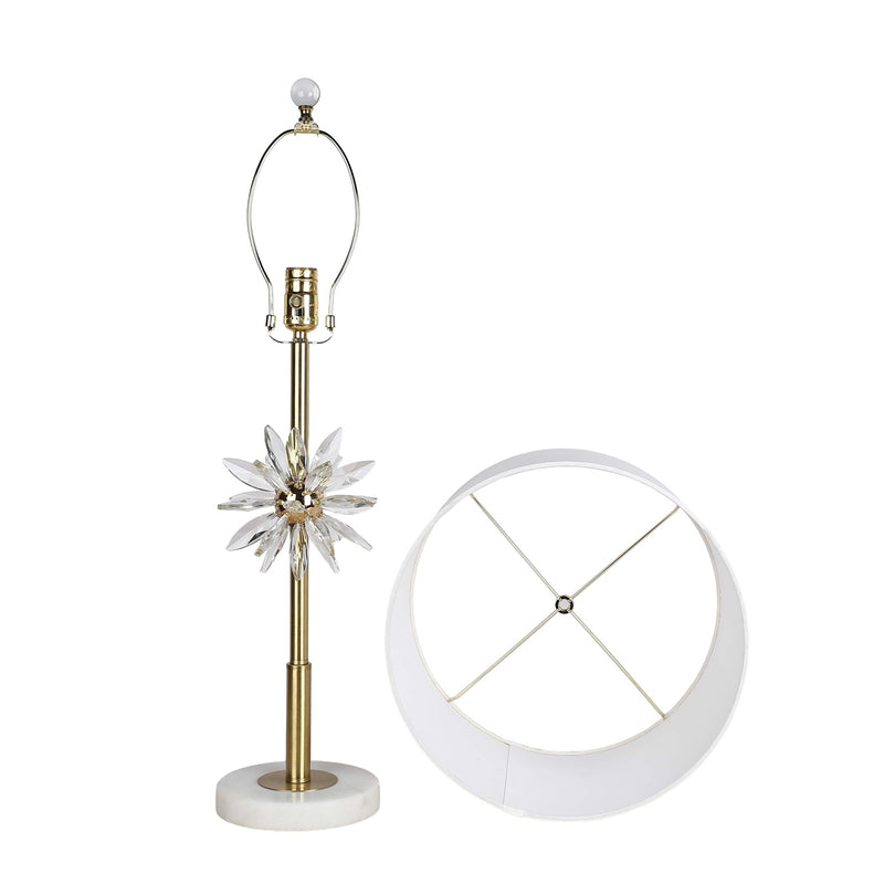 Classy Living Crystal Bloom 28in Table Lamp Set of 2 | Contemporary Soft Gold Metal and White Linen | Bedroom & Living Room | Model ECL3302