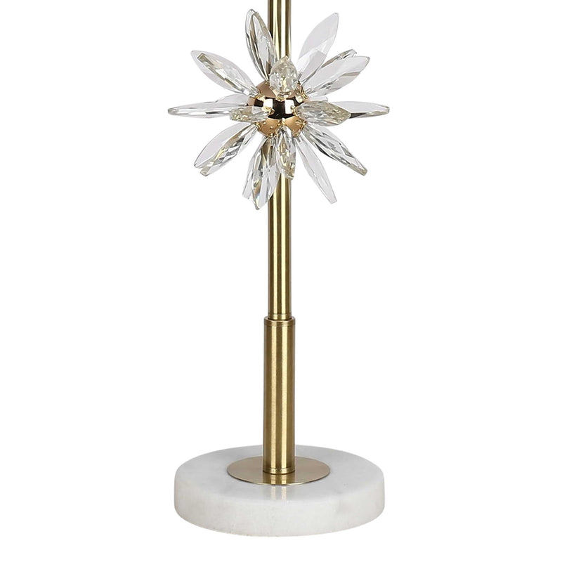 Classy Living Crystal Bloom 28in Table Lamp Set of 2 | Contemporary Soft Gold Metal and White Linen | Bedroom & Living Room | Model ECL3302