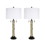 Classy Living Twist Elegance 31in Table Lamp Set of 2 | Modern Soft Black and Soft Gold Metal | Bedroom & Living Room | Model ECL3304