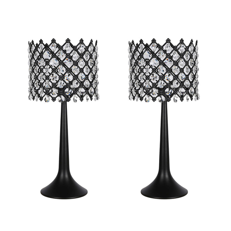 Classy Living Crystal Lattice Radiance 24in Table Lamp Set of 2 | Contemporary Black Metal and Clear Crystal | Bedroom & Living Room | Model ECL3306