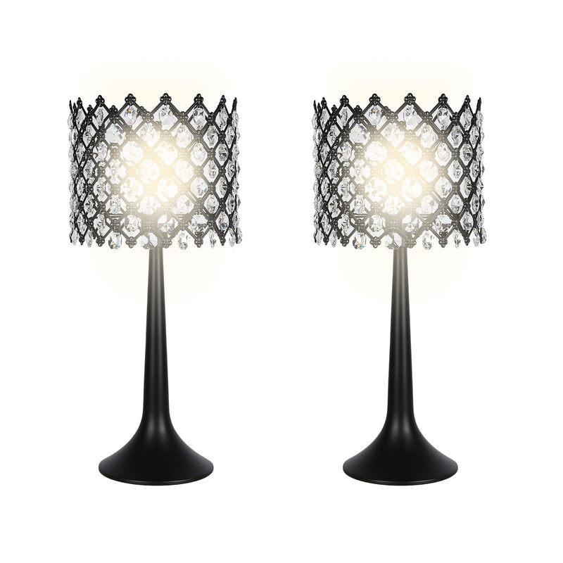 Classy Living Crystal Lattice Radiance 24in Table Lamp Set of 2 | Contemporary Black Metal and Clear Crystal | Bedroom & Living Room | Model ECL3306