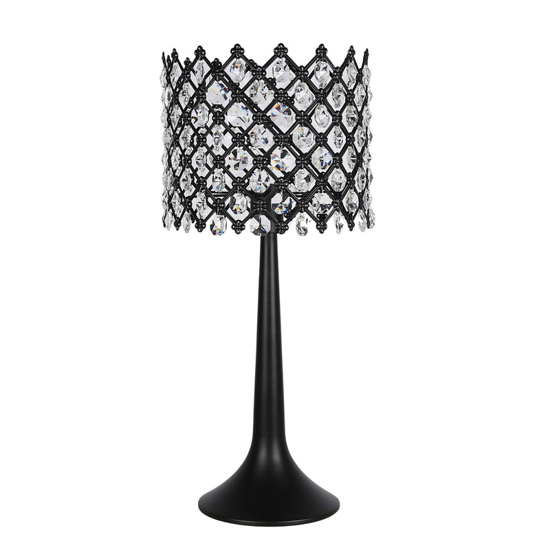 Classy Living Crystal Lattice Radiance 24in Table Lamp Set of 2 | Contemporary Black Metal and Clear Crystal | Bedroom & Living Room | Model ECL3306