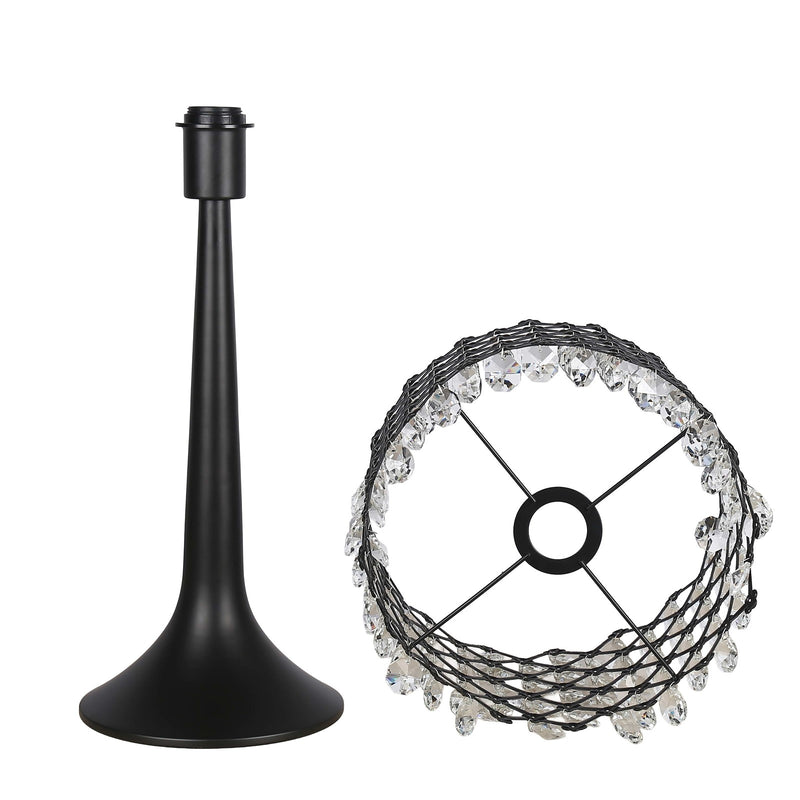Classy Living Crystal Lattice Radiance 24in Table Lamp Set of 2 | Contemporary Black Metal and Clear Crystal | Bedroom & Living Room | Model ECL3306