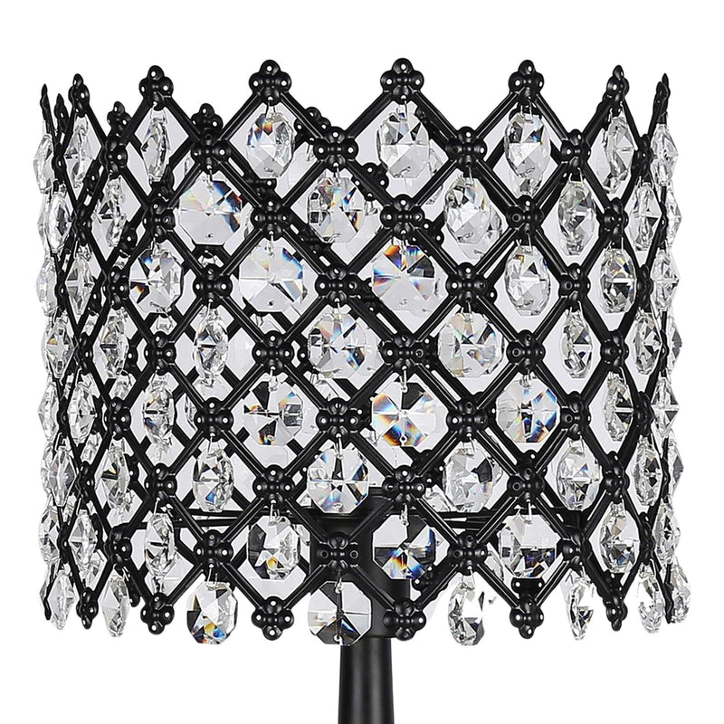 Classy Living Crystal Lattice Radiance 24in Table Lamp Set of 2 | Contemporary Black Metal and Clear Crystal | Bedroom & Living Room | Model ECL3306