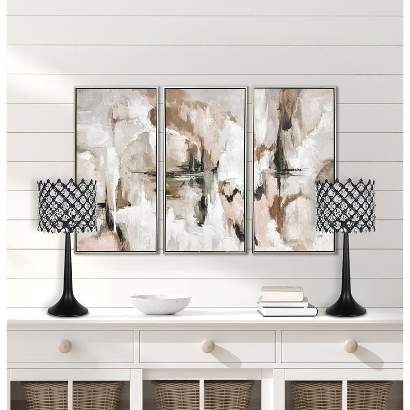 Classy Living Crystal Lattice Radiance 24in Table Lamp Set of 2 | Contemporary Black Metal and Clear Crystal | Bedroom & Living Room | Model ECL3306