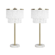 Classy Living Tassel Elegance 30in Table Lamp Set of 2 | Modern Soft Gold Metal and White Tassel Shade | Bedroom & Living Room | Model ECL3308