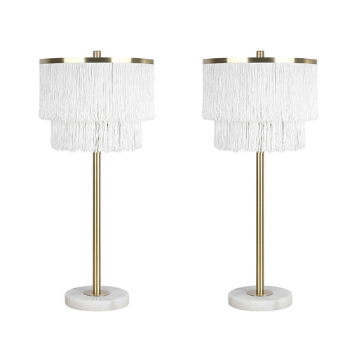 Classy Living Tassel Elegance 30in Table Lamp Set of 2 | Modern Soft Gold Metal and White Tassel Shade | Bedroom & Living Room | Model ECL3308
