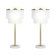 Classy Living Tassel Elegance 30in Table Lamp Set of 2 | Modern Soft Gold Metal and White Tassel Shade | Bedroom & Living Room | Model ECL3308