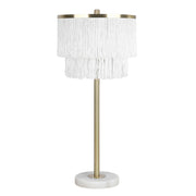 Classy Living Tassel Elegance 30in Table Lamp Set of 2 | Modern Soft Gold Metal and White Tassel Shade | Bedroom & Living Room | Model ECL3308