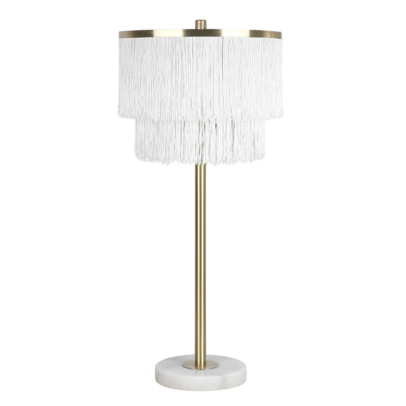 Classy Living Tassel Elegance 30in Table Lamp Set of 2 | Modern Soft Gold Metal and White Tassel Shade | Bedroom & Living Room | Model ECL3308