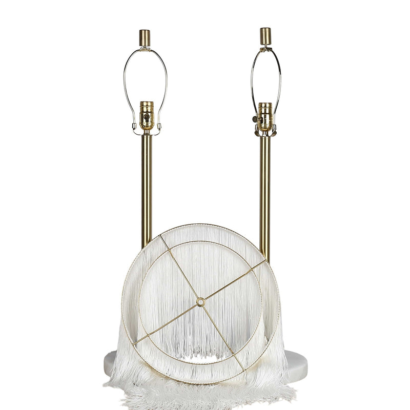 Classy Living Tassel Elegance 30in Table Lamp Set of 2 | Modern Soft Gold Metal and White Tassel Shade | Bedroom & Living Room | Model ECL3308