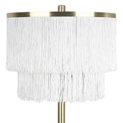 Classy Living Tassel Elegance 30in Table Lamp Set of 2 | Modern Soft Gold Metal and White Tassel Shade | Bedroom & Living Room | Model ECL3308