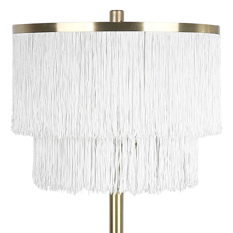 Classy Living Tassel Elegance 30in Table Lamp Set of 2 | Modern Soft Gold Metal and White Tassel Shade | Bedroom & Living Room | Model ECL3308