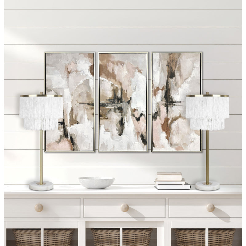Classy Living Tassel Elegance 30in Table Lamp Set of 2 | Modern Soft Gold Metal and White Tassel Shade | Bedroom & Living Room | Model ECL3308