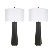 Classy Living Obsidian Glow 31in 1-Light Table Lamp Set of 2 | Modern Matte Black and White Linen | Bedroom & Living Room | Model ECL3310