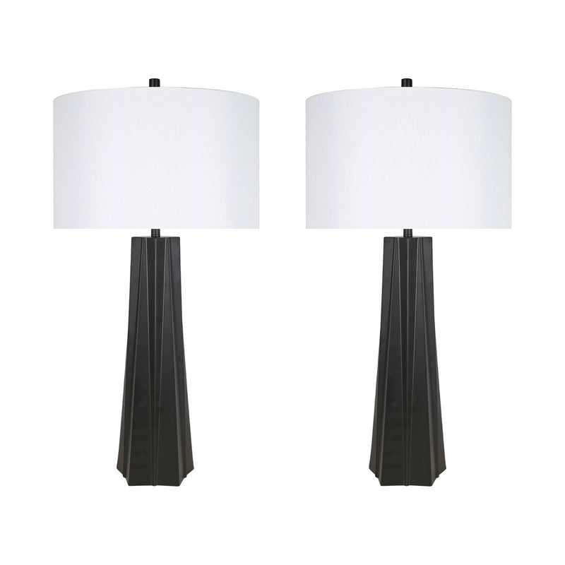 Classy Living Obsidian Glow 31in 1-Light Table Lamp Set of 2 | Modern Matte Black and White Linen | Bedroom & Living Room | Model ECL3310