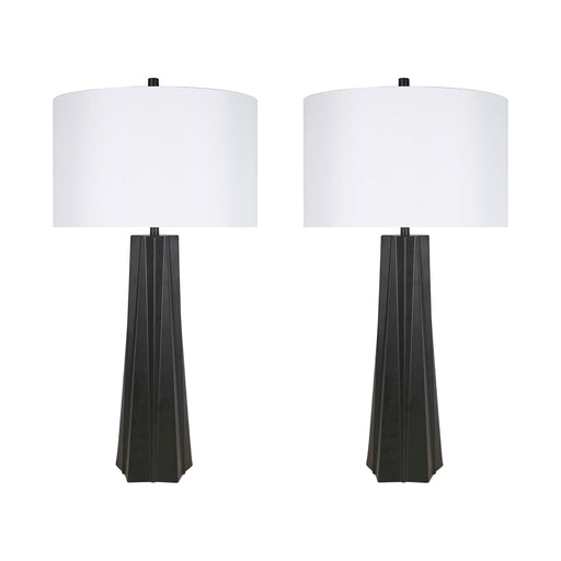 Classy Living Obsidian Glow 31in 1-Light Table Lamp Set of 2 | Modern Matte Black and White Linen | Bedroom & Living Room | Model ECL3310