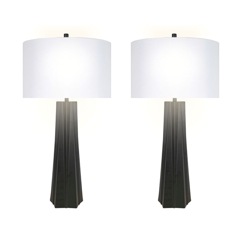 Classy Living Obsidian Glow 31in 1-Light Table Lamp Set of 2 | Modern Matte Black and White Linen | Bedroom & Living Room | Model ECL3310