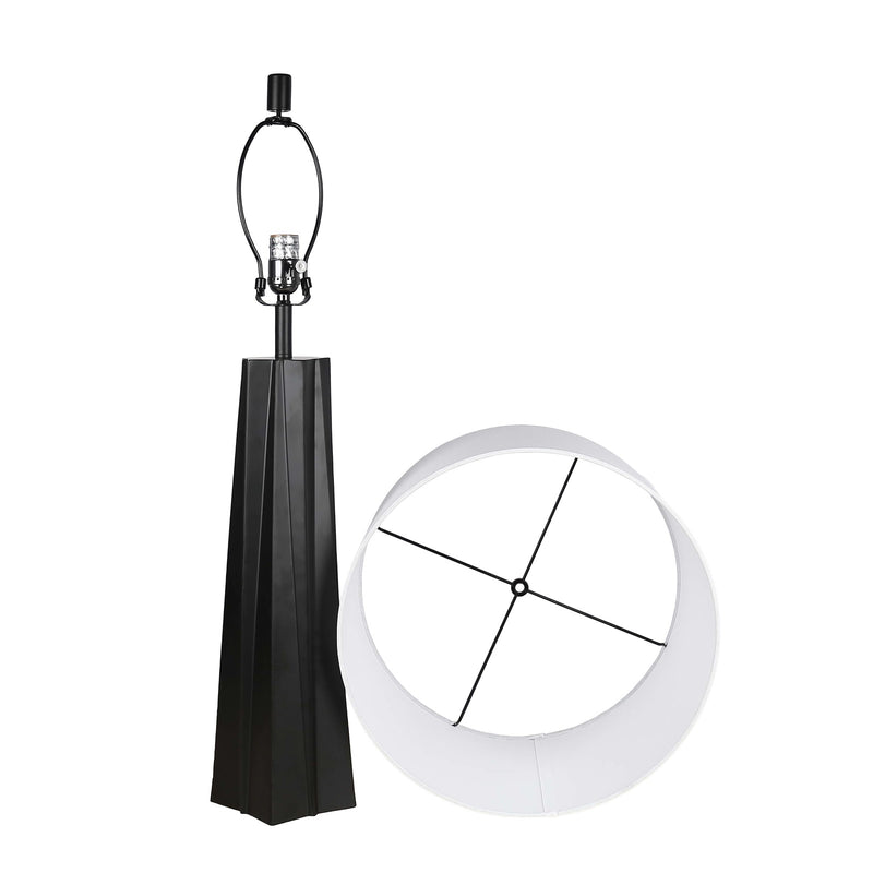 Classy Living Obsidian Glow 31in 1-Light Table Lamp Set of 2 | Modern Matte Black and White Linen | Bedroom & Living Room | Model ECL3310