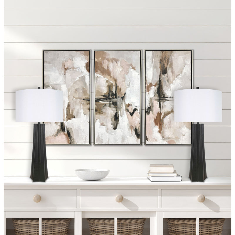 Classy Living Obsidian Glow 31in 1-Light Table Lamp Set of 2 | Modern Matte Black and White Linen | Bedroom & Living Room | Model ECL3310