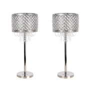 Classy Living Crystal Elegance 28in 1-Light Table Lamp Set of 2 | Glam Polished Nickel and Clear Crystal | Bedroom & Living Room | Model ECL3312