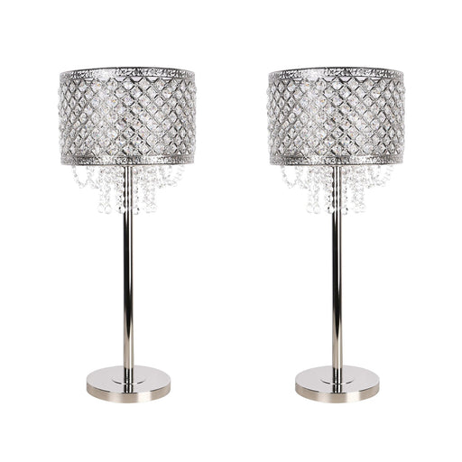 Classy Living Crystal Elegance 28in 1-Light Table Lamp Set of 2 | Glam Polished Nickel and Clear Crystal | Bedroom & Living Room | Model ECL3312
