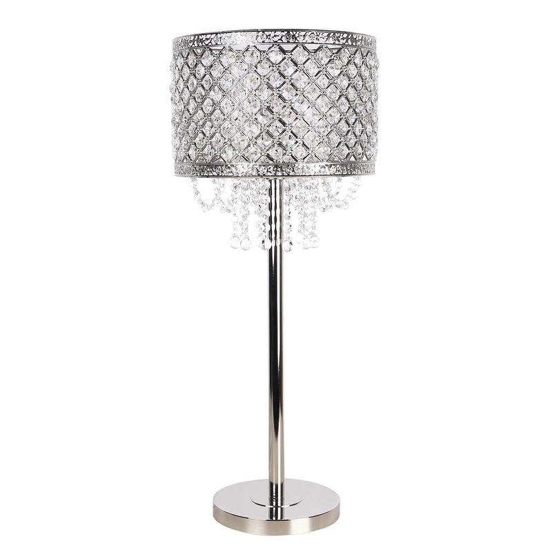 Classy Living Crystal Elegance 28in 1-Light Table Lamp Set of 2 | Glam Polished Nickel and Clear Crystal | Bedroom & Living Room | Model ECL3312