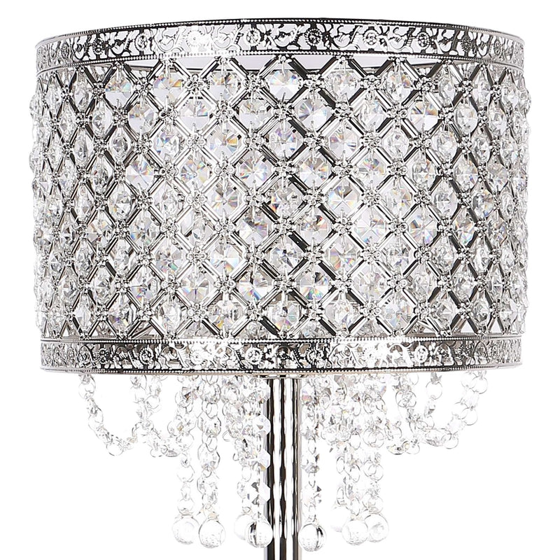 Classy Living Crystal Elegance 28in 1-Light Table Lamp Set of 2 | Glam Polished Nickel and Clear Crystal | Bedroom & Living Room | Model ECL3312