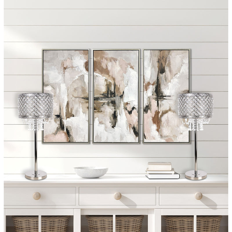 Classy Living Crystal Elegance 28in 1-Light Table Lamp Set of 2 | Glam Polished Nickel and Clear Crystal | Bedroom & Living Room | Model ECL3312
