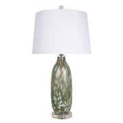 Classy Living Verdant Glow 29in 1-Light Table Lamp Set of 2 | Modern Green Art Glass and White Linen | Bedroom & Living Room | Model ECL3314