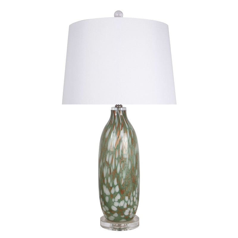 Classy Living Verdant Glow 29in 1-Light Table Lamp Set of 2 | Modern Green Art Glass and White Linen | Bedroom & Living Room | Model ECL3314