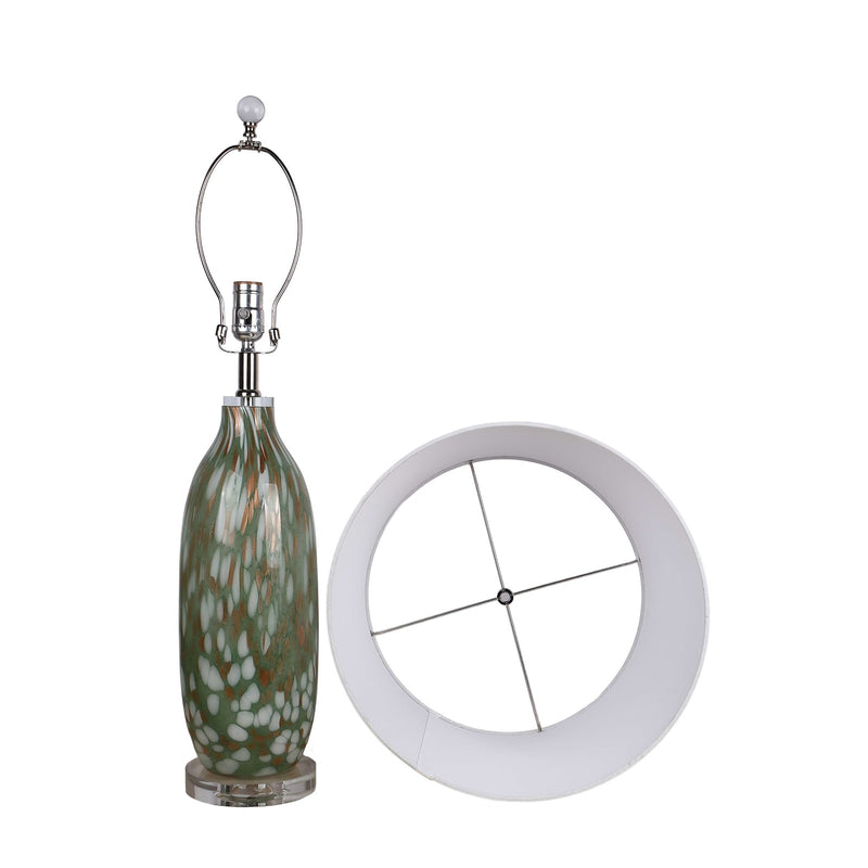 Classy Living Verdant Glow 29in 1-Light Table Lamp Set of 2 | Modern Green Art Glass and White Linen | Bedroom & Living Room | Model ECL3314
