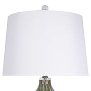 Classy Living Verdant Glow 29in 1-Light Table Lamp Set of 2 | Modern Green Art Glass and White Linen | Bedroom & Living Room | Model ECL3314