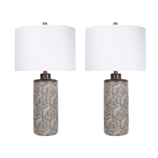 Classy Living Geometric Harmony 28in 1-Light Table Lamp Set of 2 | Modern Brown and White Ceramic | Bedroom & Living Room | Model ECL3316