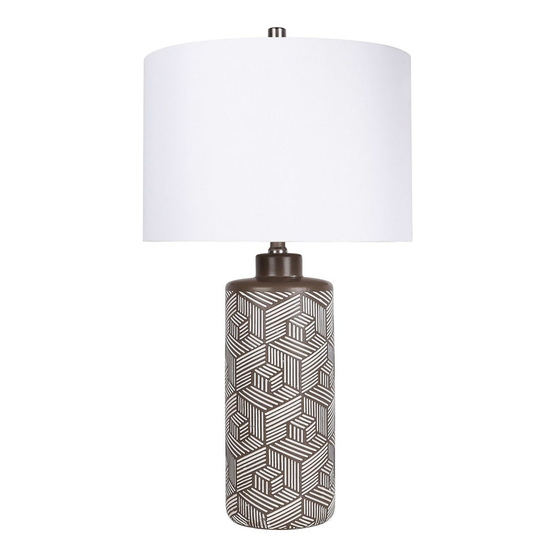 Classy Living Geometric Harmony 28in 1-Light Table Lamp Set of 2 | Modern Brown and White Ceramic | Bedroom & Living Room | Model ECL3316
