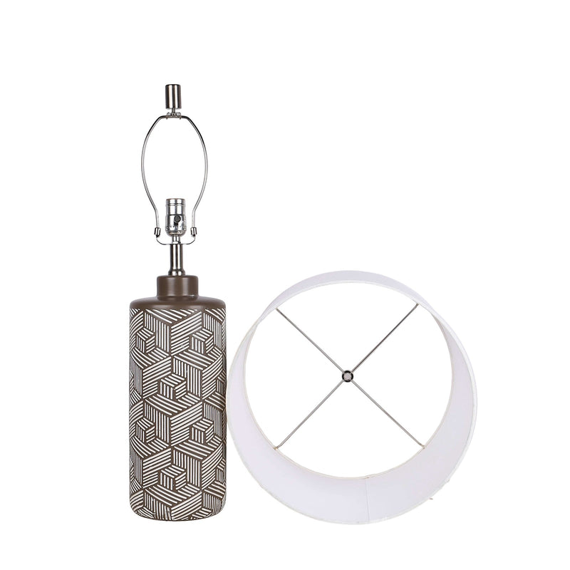 Classy Living Geometric Harmony 28in 1-Light Table Lamp Set of 2 | Modern Brown and White Ceramic | Bedroom & Living Room | Model ECL3316