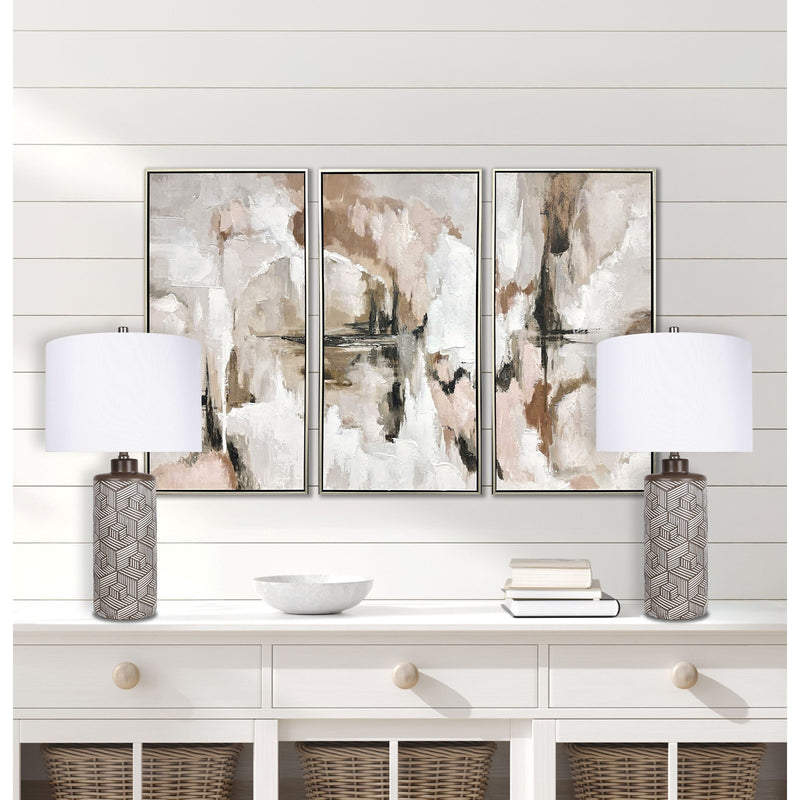 Classy Living Geometric Harmony 28in 1-Light Table Lamp Set of 2 | Modern Brown and White Ceramic | Bedroom & Living Room | Model ECL3316