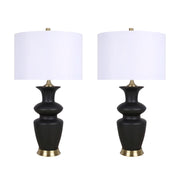 Classy Living Elegance Radiance 30in Ceramic Table Lamp Set of 2 | Modern Black and Soft Gold with White Linen Drum Shade | Bedroom | Model ECL3318