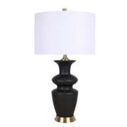 Classy Living Elegance Radiance 30in Ceramic Table Lamp Set of 2 | Modern Black and Soft Gold with White Linen Drum Shade | Bedroom | Model ECL3318