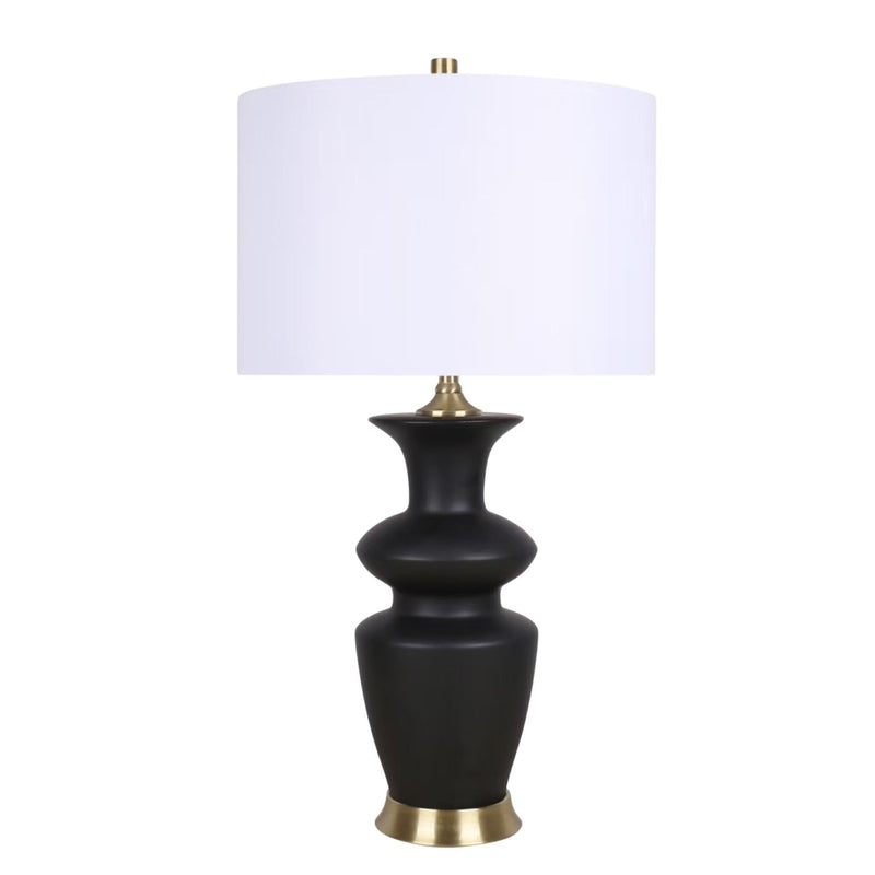 Classy Living Elegance Radiance 30in Ceramic Table Lamp Set of 2 | Modern Black and Soft Gold with White Linen Drum Shade | Bedroom | Model ECL3318