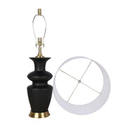 Classy Living Elegance Radiance 30in Ceramic Table Lamp Set of 2 | Modern Black and Soft Gold with White Linen Drum Shade | Bedroom | Model ECL3318