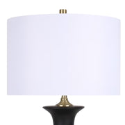 Classy Living Elegance Radiance 30in Ceramic Table Lamp Set of 2 | Modern Black and Soft Gold with White Linen Drum Shade | Bedroom | Model ECL3318