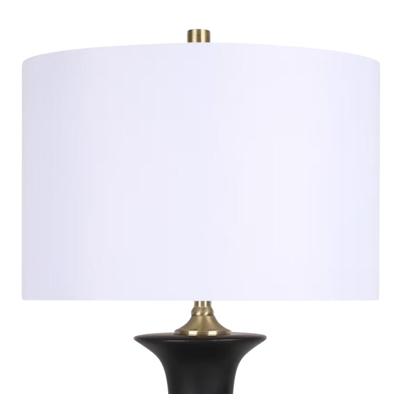Classy Living Elegance Radiance 30in Ceramic Table Lamp Set of 2 | Modern Black and Soft Gold with White Linen Drum Shade | Bedroom | Model ECL3318