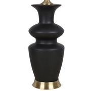 Classy Living Elegance Radiance 30in Ceramic Table Lamp Set of 2 | Modern Black and Soft Gold with White Linen Drum Shade | Bedroom | Model ECL3318