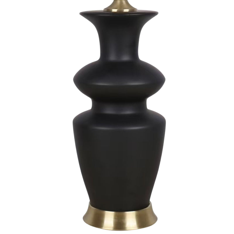 Classy Living Elegance Radiance 30in Ceramic Table Lamp Set of 2 | Modern Black and Soft Gold with White Linen Drum Shade | Bedroom | Model ECL3318