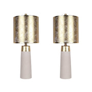 Classy Living Luxe Radiance 29in Ceramic Table Lamp Set of 2 | Modern White and Gold Leafing with Gold PVC Drum Shade | Bedroom | Model ECL3320