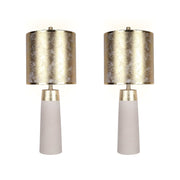 Classy Living Luxe Radiance 29in Ceramic Table Lamp Set of 2 | Modern White and Gold Leafing with Gold PVC Drum Shade | Bedroom | Model ECL3320