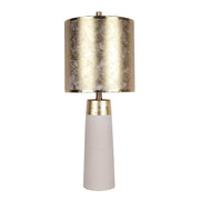 Classy Living Luxe Radiance 29in Ceramic Table Lamp Set of 2 | Modern White and Gold Leafing with Gold PVC Drum Shade | Bedroom | Model ECL3320