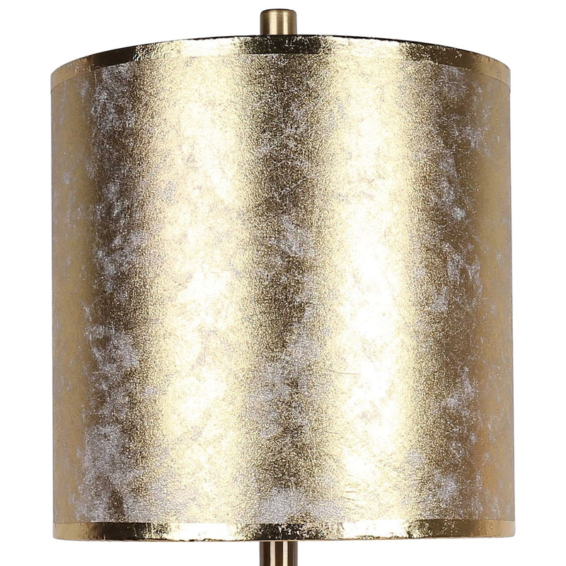 Classy Living Luxe Radiance 29in Ceramic Table Lamp Set of 2 | Modern White and Gold Leafing with Gold PVC Drum Shade | Bedroom | Model ECL3320