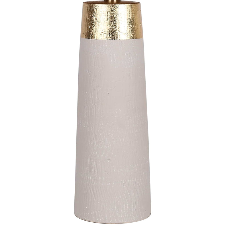 Classy Living Luxe Radiance 29in Ceramic Table Lamp Set of 2 | Modern White and Gold Leafing with Gold PVC Drum Shade | Bedroom | Model ECL3320